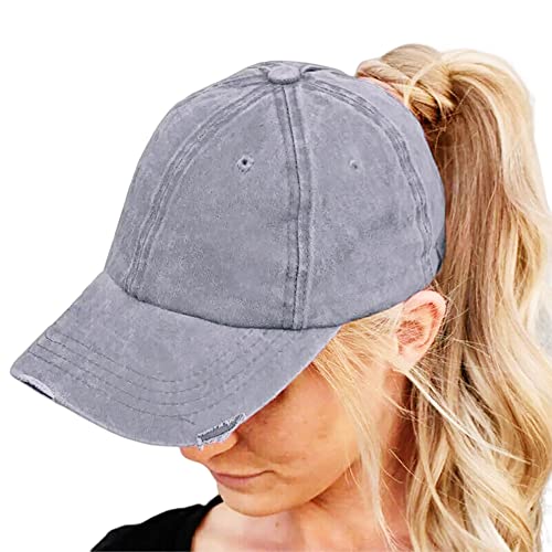 Image of Eohak Ponytail Baseball Hat Distressed Retro Washed Cotton Twill