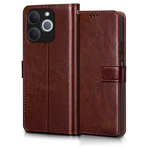 Image of WOW IMAGINE Shock Proof Flip Cover Back Case Cover for Realme Narzo 80 Lite 4G | Realme C71 5G (Flexible | Leather Finish | Card Pockets Wallet & Stand | Chestnut Brown)