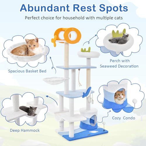 Árbol para gatos con temática oceánica de 3 niveles y postes rascadores miniatura 4