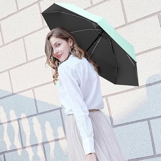 Image of Mini Umbrella with Case for Men & Women (Manual Open) Compact Travelling Pocket Umbrella, Polyester & UV Protect Fabric for Summer /Anti-Slip Handle- Use in Rain & Summer (Light GreenCC)