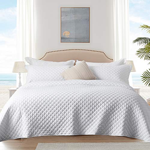 Sunstyle Home Quilt Sets Queen White Lightweight Bedspread Full Soft Reversible Coverlet For All Season 3Pcs Diamond Quilted Bedding Sets (1 Quilt 2 Pillow Shams)(90"X96") #TOP1