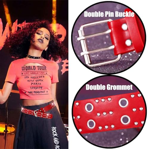 Grommet Leather Belts PU Leather Black Belt for Women Double Holes Belt for Men3