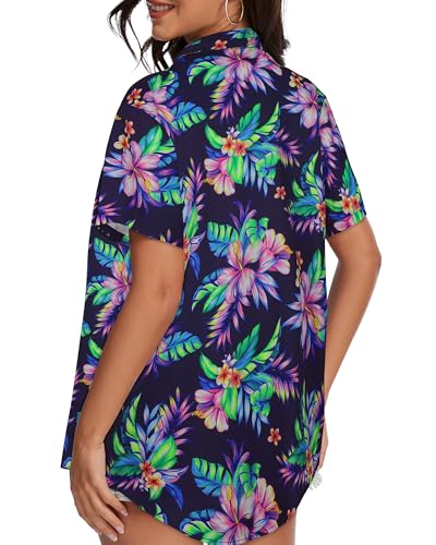 Image of Women Hawaiian Shirt Button Down Summer Tops Beach Short Sleeve Blouse