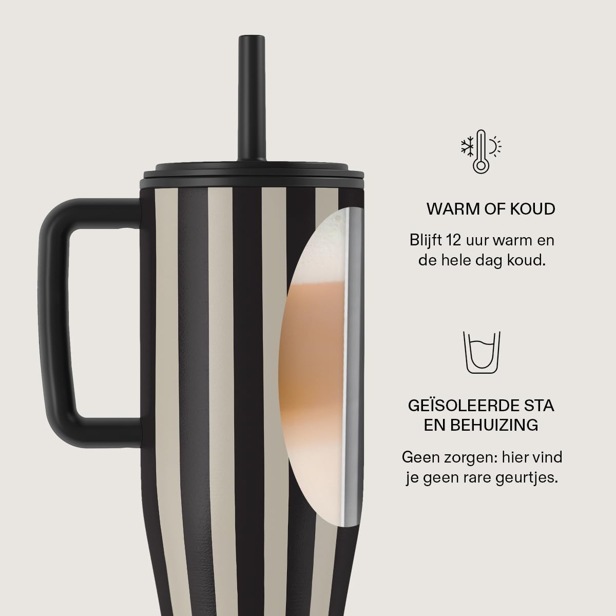BURGA Gobelet 1,2 L avec Poignée et Paille – Bouteille Isotherme Étanche, garde les boissons chaudes 12 h et froides toute la journée, compatible porte-gobelets, gobelet de voyage en acier inoxydable
