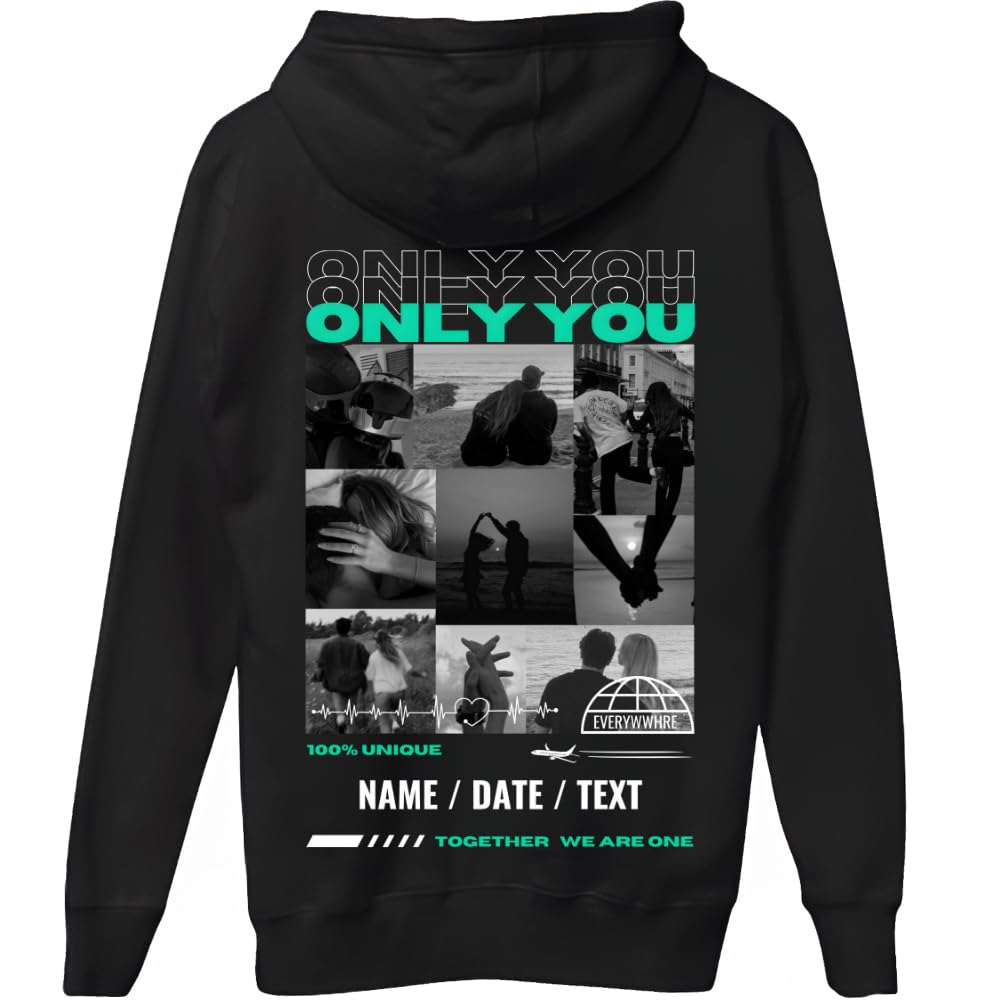 latostadora Sudadera Personalizada Boyfriend Girlfriend - Sudadera con Capucha Pareja Foto Collage Texto - Jersey Hoodie Only You Personalizable - Regalo Navidad Pareja Personalizado San Valentín