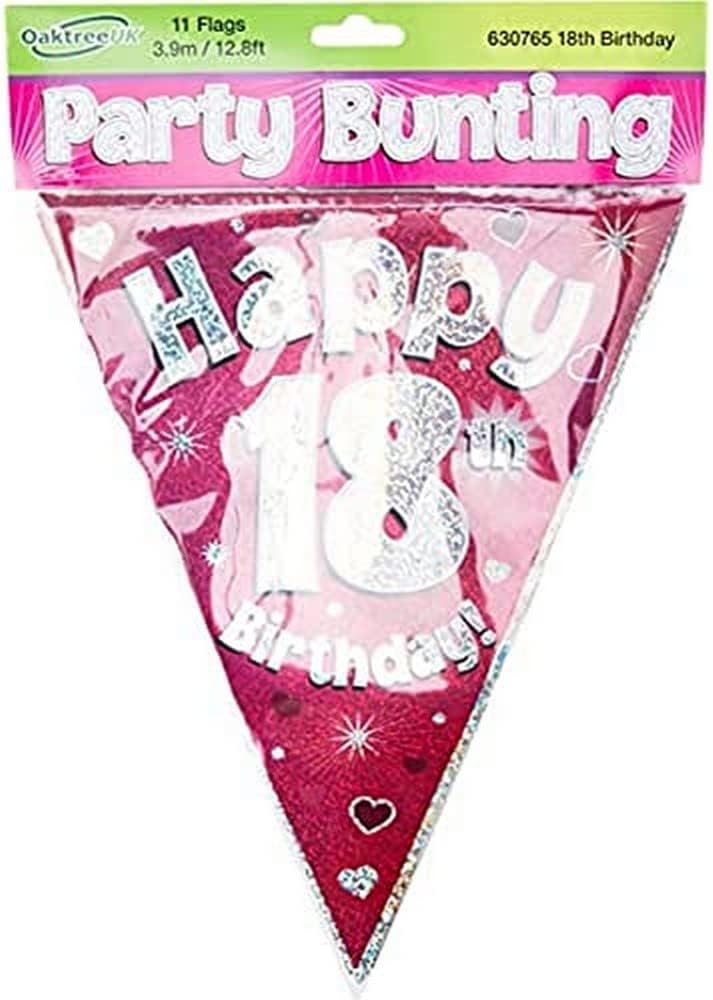 Party Bunting Happy 80th Birthday Blue Holographic 11 Flags 3.9m