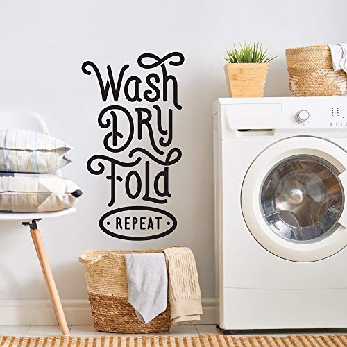 RoomMates RMK4567SCS Wash Dry Fold Repeat Peel and Stick Inspirational Quote Wall Decals for Laundry Room , Black