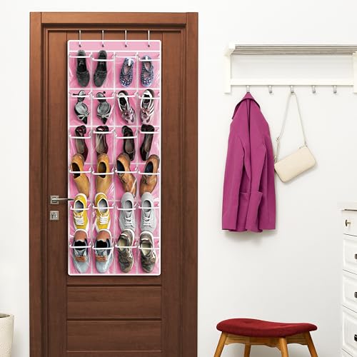 Simple-Houseware-24-Pockets-Large-Clear-Over-the-Door-Shoe-Organizer-Pink-56-x-225-4-Durable-Metal-Hooks-5-x-9-Pocket-Size-Multipurpose