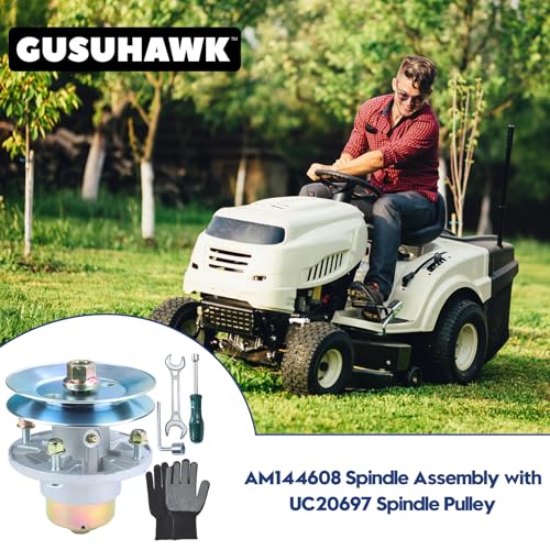 GUSUHAWK Conjunto de eixo AM144608 pré-lubrificado com polia UC20697 substitui o kit de montagem do