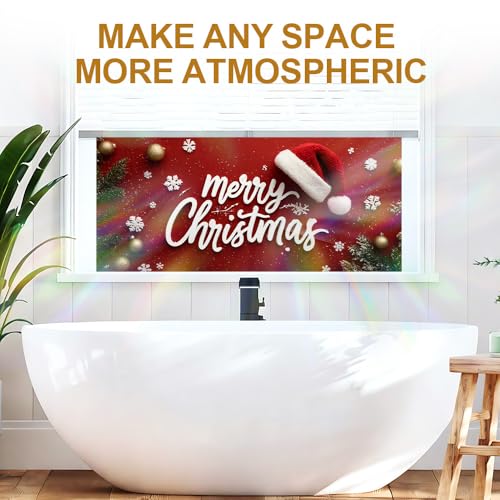 Image of Merry Christmas Typography Window Film 39.37x17.32in Static Cling