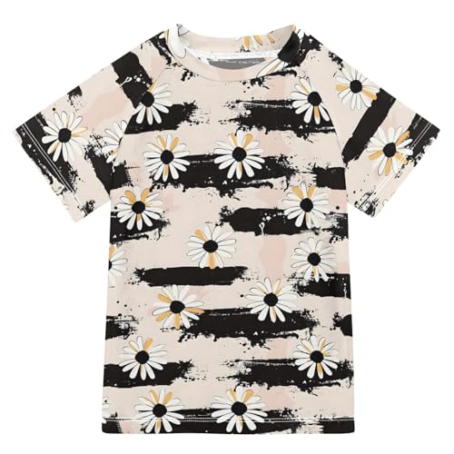 ALAZA Boys Swim Shirts Toddler Rash Guard Short Sleeve Rashguard Daisy Flowers Grunge UPF 50+ 11-12T