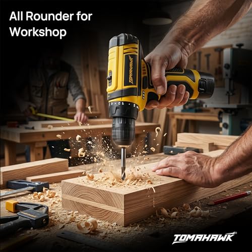 Image of Tomahawk DSS-4222 12V Cordless Drill Machine & Screwdriver for Home | 10mm Keyless Chuck | 2-Speed 350 /1350 RPM | 28 Nm, 18+1 Clutch | 1.5Ah Battery + Charger | LED Light & Battery Indicator
