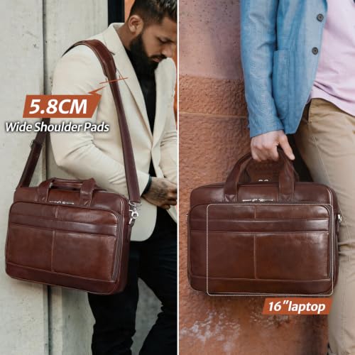 Image of Augus Leather Briefcase for Men, 16 Inch, Full-Grain Leather, YKK Zipper