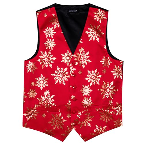 Barry.Wang Men Christmas Vest Red Green Xmas Tree Snow Elk Snowflake Holiday Suit Waistcoat Tie Set New Year Festival 5