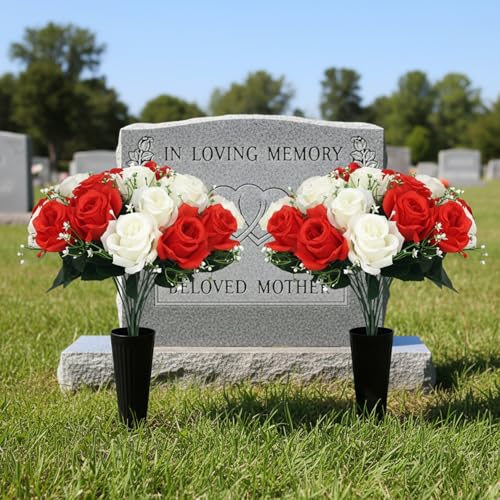 Roses en soie pour fleurs de cimetière de qualité supérieure, décoration de tombe rouge