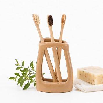 Ceramic Toothbrush Holder, Handmade Sculptural Design, Glossy Finish, Freestanding Bathroom Countertop Organizer for Makeup Brushes and Pens