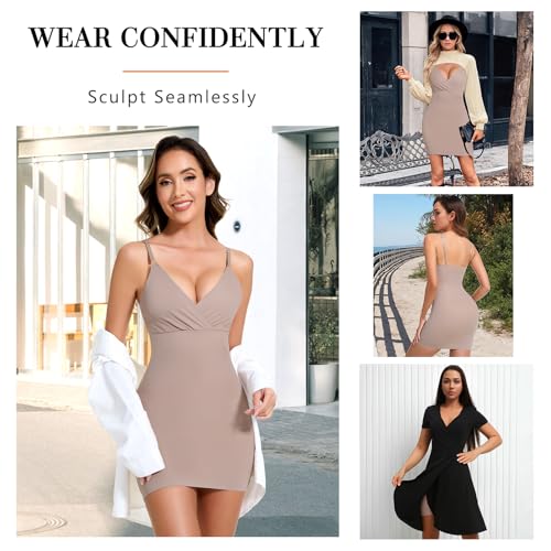 Shapewear Slips For Under Dress Tummy Control Full Slip Body Shaper Seamless Shaping Slip Knee Length Deep V Neck3