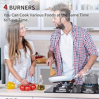 Piano Cottura 4 Fuochi, Piano Cottura Gas Vetro con Protezione Automatica Della Fiamma, Gas Naturale/Propano, Incorporato, Nero, 7800W