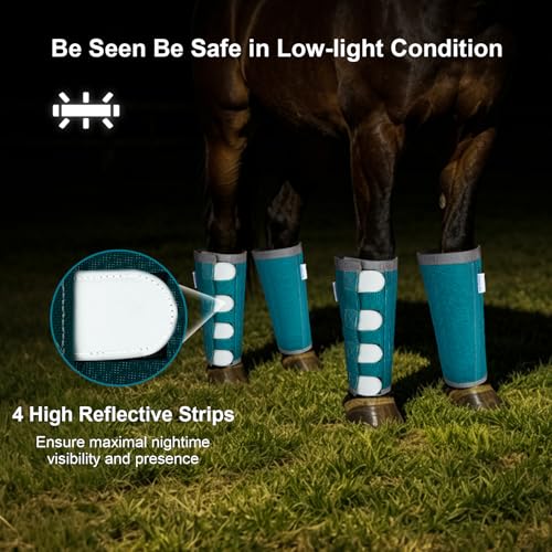 Image of Reflective Horse Fly Boots Set of 4, Loose Fitting Leggings for Horses, Equine Fly Leg Wraps Socks for 4 Legs, Breathable Adjustable and Universal Fit, Reliable Stay Put and on (Turquoise)