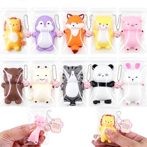 10Pcs Squishy Animals Animal Squishies Soft Sensory Items for Classroom Activities and Travel Cute Animal Stress Relief Lazy Animal Keychain Decorations