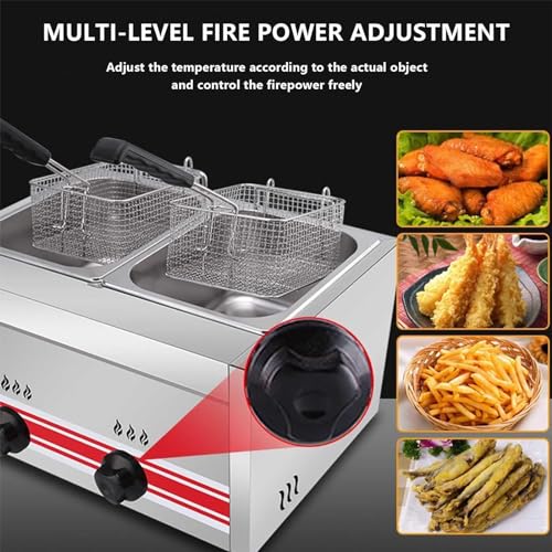 30L Gas-Fettfritteuse, Edelstahl, Fritteuse für Zuhause und Gewerbe, einstellbare Feuerkraft, mit Gewürzregal und Soßenflaschen, Restaurant-Gasfritteuse – Bild 7