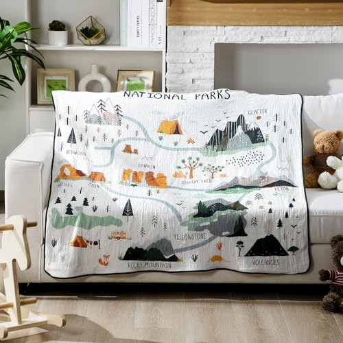 SmoothNovelty National Parks Muslin Blanket 47 x 47 Inch Warm Soft Cotton Muslin Swaddle Blanket Nursery Swaddling Wrap Quilt for Bedding Gift, Cold Weather, Adventure Hiking Camping Lovers