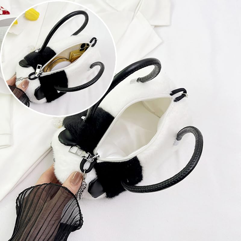 Women Cute Fluffy Animal Shaped Plush Shoulder Handbag Lovely Cylinder Bag Detachable Chain Strap Tote Purse4