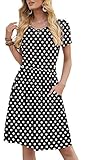 DouBCQ Women's Casual Short Sleeve Flowy Pleated Loose Dresses with Pockets (Polka Dot Black, S)