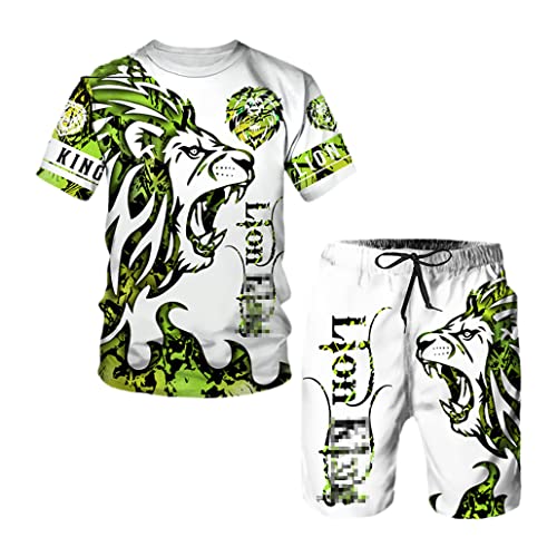 Ensemble de survêtement d'été homme idéal pour la plage et le sport t-shirt short imprimé lion