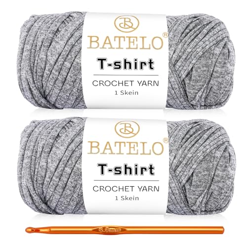 Image of 2 Pack Crochet T-Shirt Yarn for Beginner Crafts, Thick Polyester Fabric, 400g /144yds (Gray White)