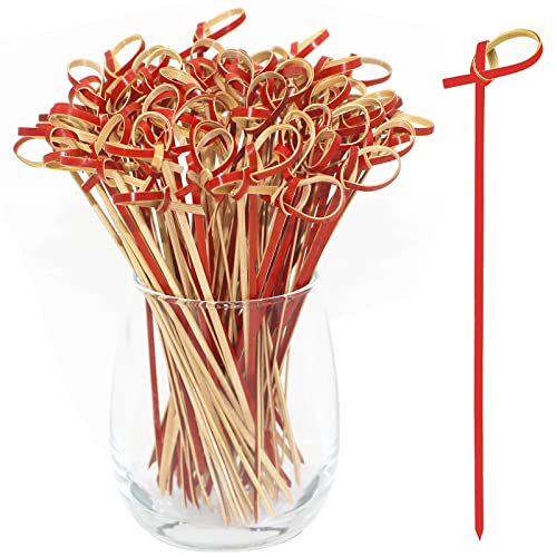 BLUE TOP Bamboo Cocktail Picks 100 PCS Red Bamboo Skewers 6 Inch