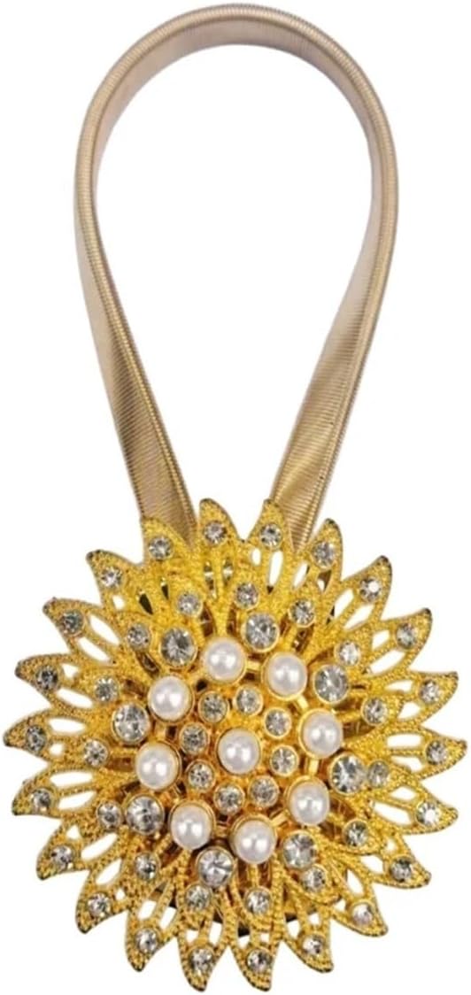 マグネット式カーテン留め飾り フェイクパールバックル 2個入り 高弾性オーナメント ホームデコレーションアクセサリー(Gold 2p