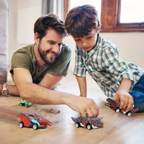 LUKIUP Dinosaurier Spielzeug Auto, 6 Stück Kinder Spielzeug Fahrzeug, Dino Zurückziehen Spielzeugauto, Weihnachten Ostern Geburtstag Geschenk für 3 4 5 6 7 8 Jahre Jungen Mädchen