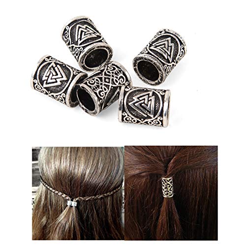 Viking Beard Beads for Hair-Dreadlock Hair Braid Beads Triquetra Celtic Knot Magic Symbol Runes Beads for Beards Hair Thors Bead Celtic Jewelry Brutalist Scandinavian DIY Beard Hair Beads 5PCS/set