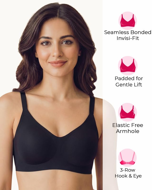 Image of Tweens Cotton Padded Bonded Bra for Women | Full Coverage Wire-Free Bra | Seamless No-Dig Comfort | Breathable Cotton | Elastic-Free Bottom Band & Side Wings | Pack of 1|