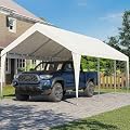 Bezseller 12x20 FT Heavy Duty Carport Canopy, Portable Garage Shelter with Galvanized Steel Frame - All-Weather Shelter for Car, Truck, Boat, White