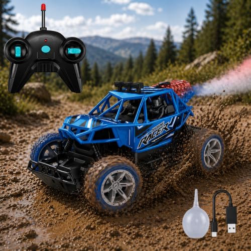 Image of Toy Imagine Remote Control Car for Kids, Rechargeable RC Off Road Buggy with LED Lights & Spray Mist Effect, 40MHz Racing Car Toy for Boys & Girls, Indoor Outdoor Play, Blue