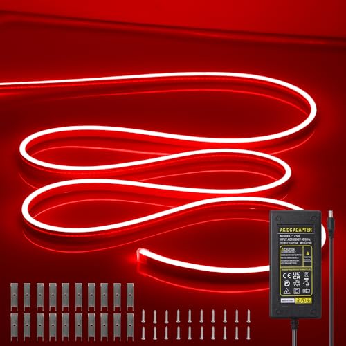 Image of Neon LED Strip Lights - Bright and Durable Neon Rope Lights 16.4ft /5m for Lighting Decoration Indoors Outdoors[Power Adapter Included] Light Strip RED
