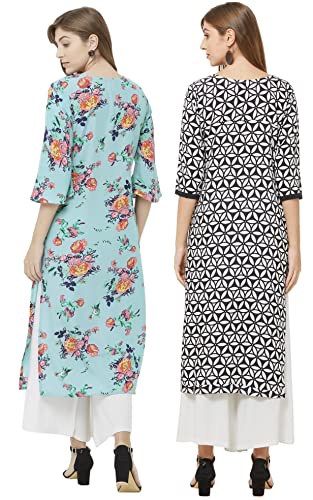 Image of GoSriKi Women's Multicolor Printed Straight Kurta - Pack of 2