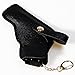 Mini Rubber Band Gun Metal Folding Gun Keychain with 100 Rubber Bands Made Entirely of zinc-Iron Alloy Material Sturdy and Durable (Black Leather Holster)