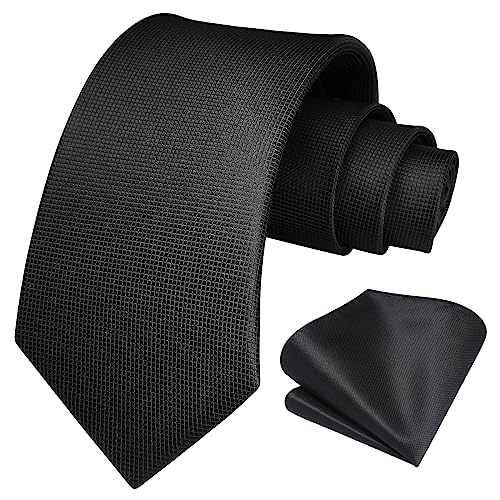 Image of HISDERN Ties for Men Plaid Checkered Tie with Pocket Square Woven Business Formal Necktie Handkerchief Set Wedding Party