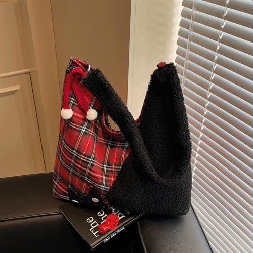Christmas Purse Plush Plaid Black Cat Christmas Purses for Women Shoulder Bag Festival Gifts for Women Girl2