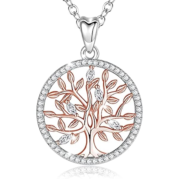 EUDORA Livets träd silverhalsband för kvinnor 925 sterlingsilver CZ roséguldpläterade personliga halsband för kvinnor flickor smycken bästa festivalpresenten, 45 cm