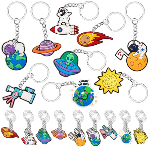 Sasylvia 36 Pcs Space Party Favors Keychains 9 Styles Outer Space Theme Birthday Party Decorations for Classroom Gift Accessories