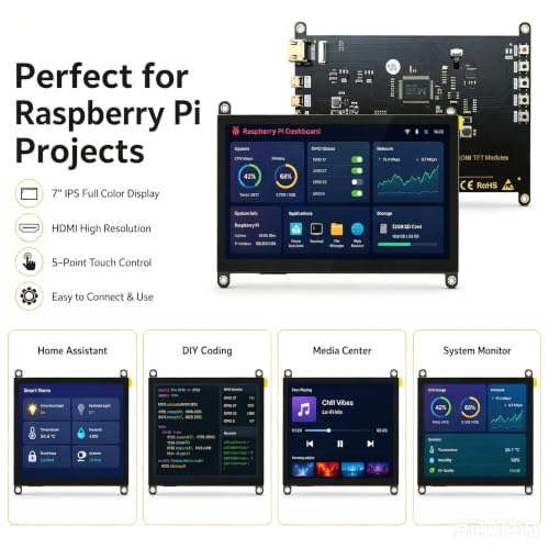 Image of NEW! Touch Screen 7 inch Display IPS 1024x600 HDMI Display, USB Powered Capacitive Touchscreen with Dual Speakers for Raspberry Pi 4 3 Windows AIDA64 Temperature CPU Monitoring