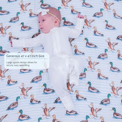 Image of LollyBanks Muslin Swaddle Blankets, 100% Cotton Neutral Baby Blanket for Boys and Girls, Soft and Lightweight 47 x 47 Inches Newborn Swaddles, Breathable Toddler Blanket (Swimming Mallard Duck Print)