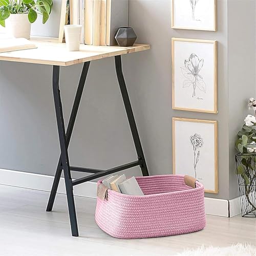 Image of GUDDE Cotton Rope Woven Storage Basket for Toys, Laundry & Blankets | Nursery Organizer Bin | Dog Toy Basket | Decorative Gift Hamper | Jute Style Home Storage (Pink1)