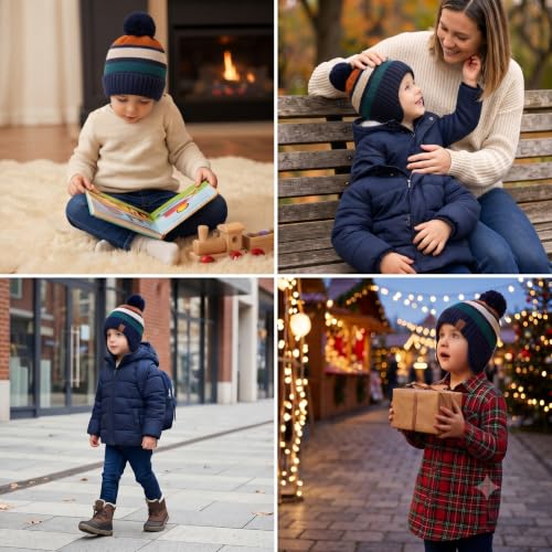 Image of LMLALML Boys Winter Hat Earflap Knitted Beanie for Kids Warm Fleece Lined Thicken Hat for Baby
