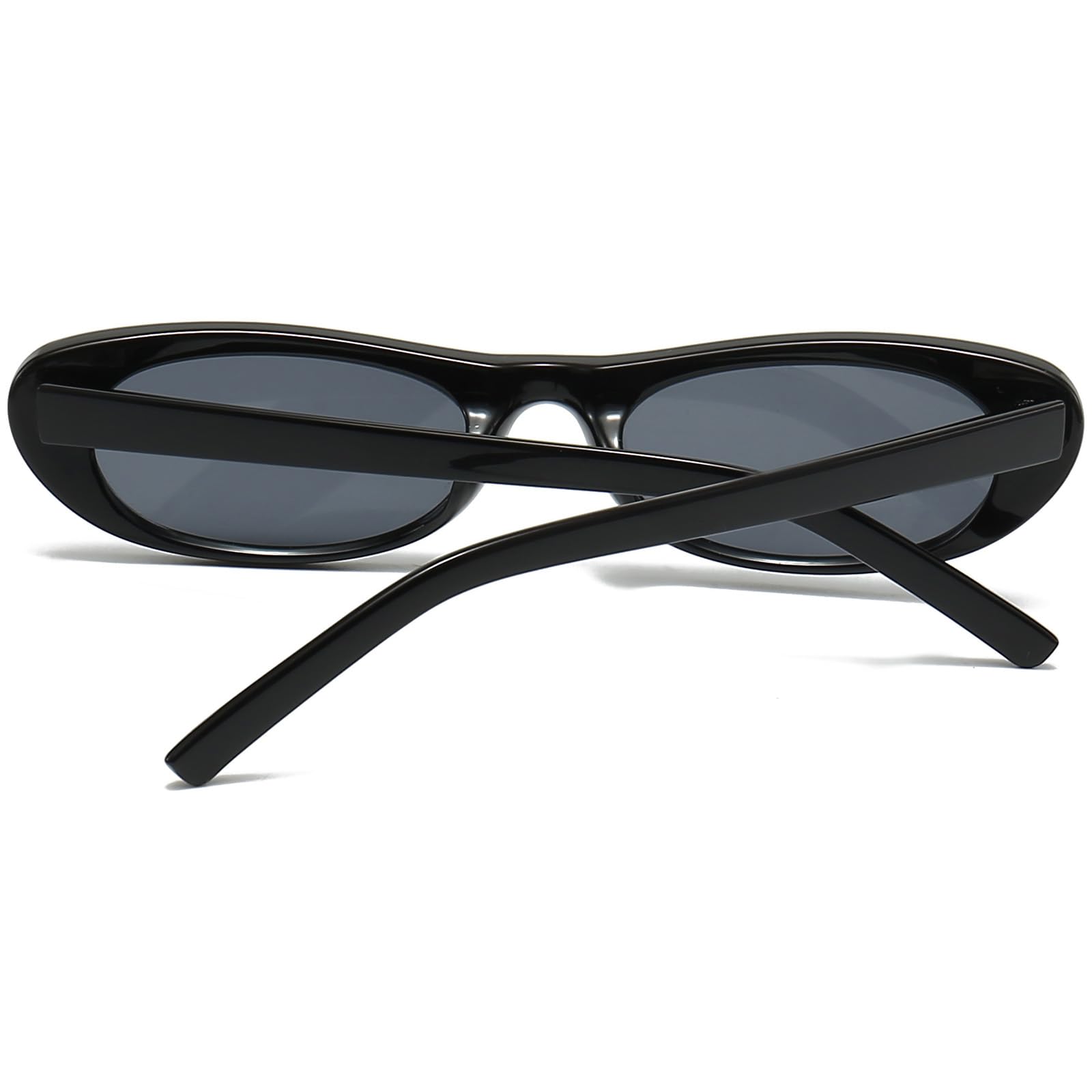 Gafas de sol alargadas y angostas de ojo de gato para mujer, estilo retro de los años 90, gafas de sol ovaladas a la moda, pequeños, A1 Negro/Gris 5
