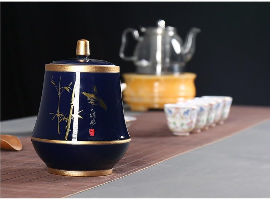 SONGCHAO Sugar Jar Ceramic Loose Tea Storage Container Tank Large Blue Gold Sealed Storage Tank Home Kitchen Food Storage Tank Tea Canister (Color : A)